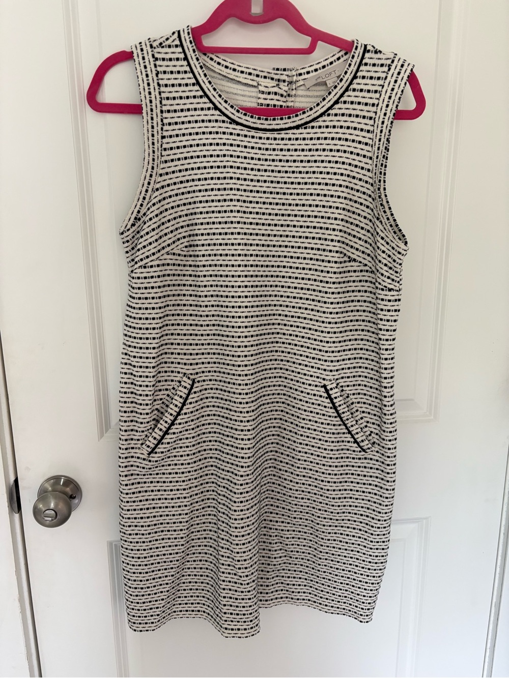 LOFT Black and White Striped Sleeveless Midi Dress